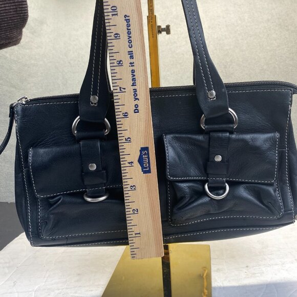 Fossil Black Leather Handbag Purse Shoulder Bag 75082,Zipper,Pockets - Picture 3 of 12